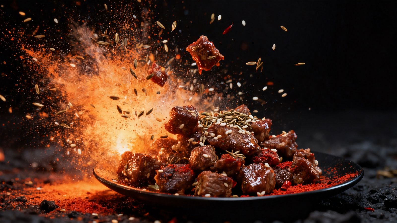 孜然羊肉飞溅定格